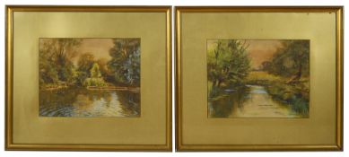 F Osborne (British) a pair of watercolours depicting river autumnal scenes