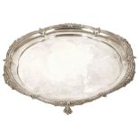 A Walker and Hall silver salver, with scalloped bead and acanthus scroll decorated stepped border