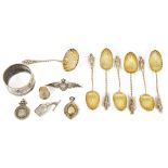 A small collection of assorted silvera silver marcasite RAF sweetheart brooch, marked 925, a set
