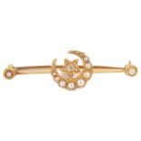 A Victorian half pearl and diamond set star and crescent broochthe star and crescent mounted on a