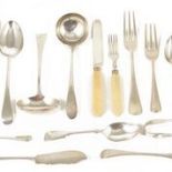 An extensive selection of silver old English pattern flatwarecomprising five serving spoons with