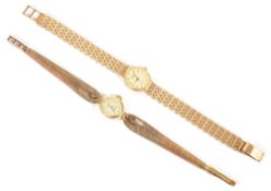 A ladies 14K gold bracelet wristwatch and another 9ct gold bracelet watchthe former marked 'Beha' on