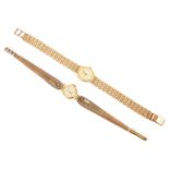A ladies 14K gold bracelet wristwatch and another 9ct gold bracelet watchthe former marked 'Beha' on
