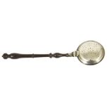 A George I miniature silver warming pan by David Clayton, Londonof circular form with pierced hinged