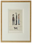 Laurence Stephen Lowry (British 1887 - 1976)Three Men and a Cat, signed in pen lower right, print,