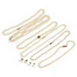 A collection of six cultured pearl necklaces and earringsto include an opera length string with