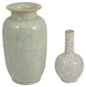 An early 20th century Chinese celadon crackleware baluster vase,together with a Chinese white