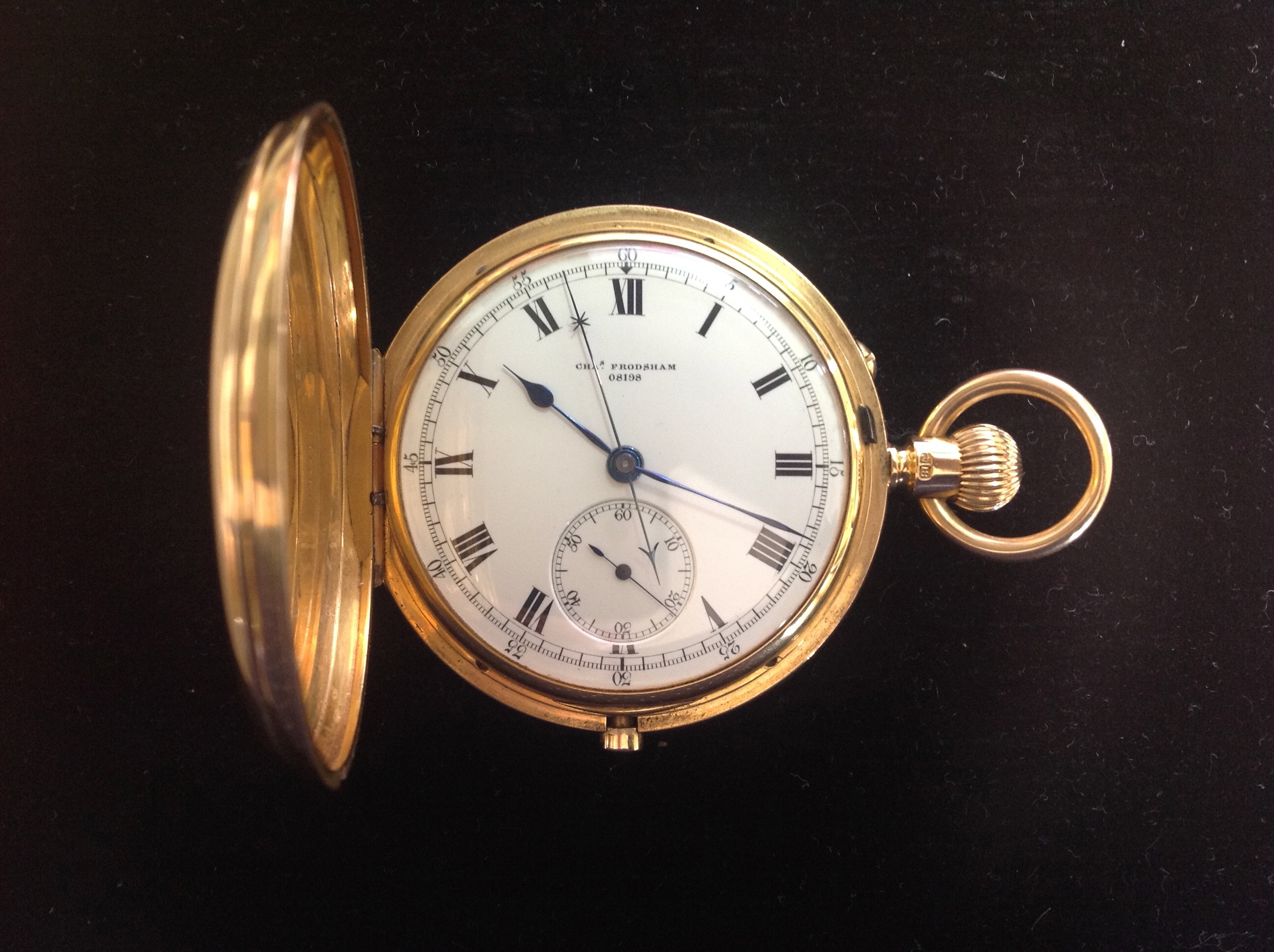 A Victorian Charles Frodsham 18ct gold full hunter pocket watchthe white enamel dial with black - Image 4 of 12