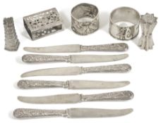 A small collection of early 20th century Chinese export silvercomprising six butter knives, each