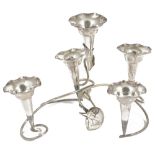 An early 20th century Chinese silver plated table epergne, the base formed of scrolls with lily pads