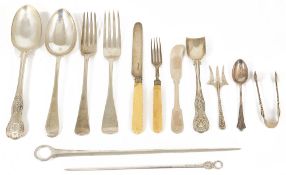 A selection of Georgian and Victorian flatware, comprising twelve silver old English pattern table