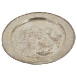 A Chinese export silver circular tray, early 20th centurythe centre engraved with a pair of