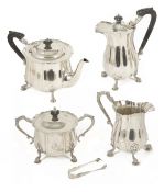 A Mappin & Webb four piece silver tea service, Sheffield 1927the teapot and coffee pot each with