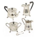 A Mappin & Webb four piece silver tea service, Sheffield 1927the teapot and coffee pot each with