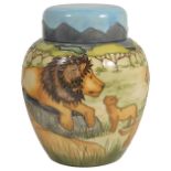 A contemporary Moorcroft Sian Leeper 'Pride of Lions' ginger jar, circa 1999the cover and baluster