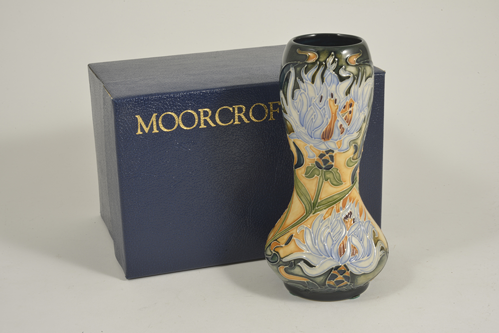 A contemporary Moorcroft Rachel Bishop 'Montana' cornflower vase, circa 2000waisted cylindrical vase - Image 2 of 2