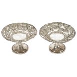 A pair of early 20th century Chinese export silver pierced tazzas of small proportionsthe pierced