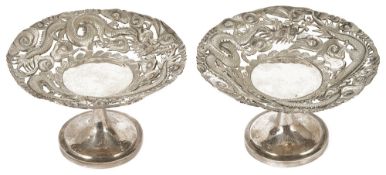 A pair of early 20th century Chinese export silver pierced tazzas of small proportionsthe pierced