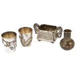 A small collection of Chinese export silver miniature items, circa 1910
