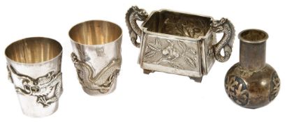 A small collection of Chinese export silver miniature items, circa 1910