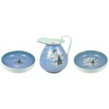 A Royal Doulton porcelain suite with yachting scenes,comprising two large wash bowls, each with