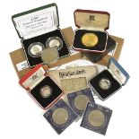 A selection of UK coinage2 x 1997 silver proof 50p coins, 1 x 1996 silver proof Piedfort œ1 coin,