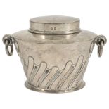 An Edwardian silver tea caddy, Birmingham 1905of oval partial fluted form with ring handles, by