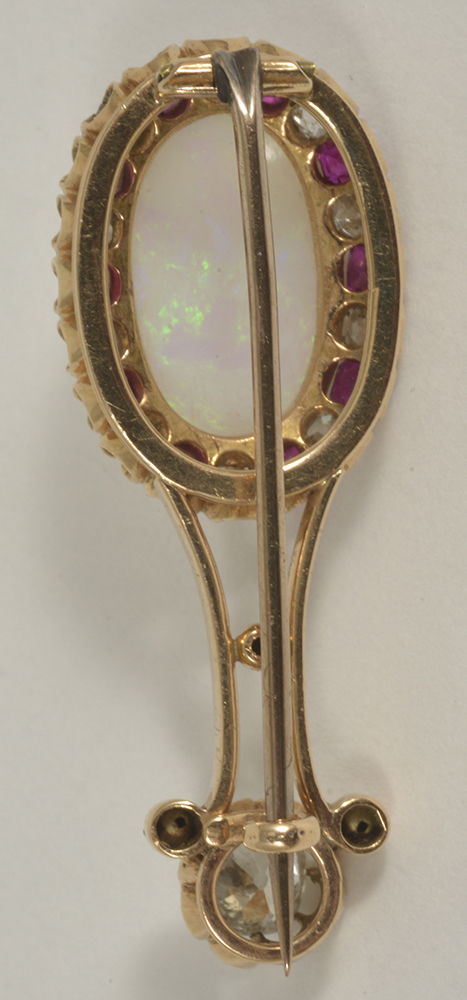 A Victorian precious opal, ruby and diamond set broochhaving large oval opal set within a ruby and - Image 2 of 2