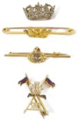 A 9ct gold and enamel Prince of Wales XII Lancers sweetheart broochtogether with a 15ct gold