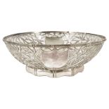 An early 20th century Chinese export white metal bon bon dish(tests for silver) of overall pierced