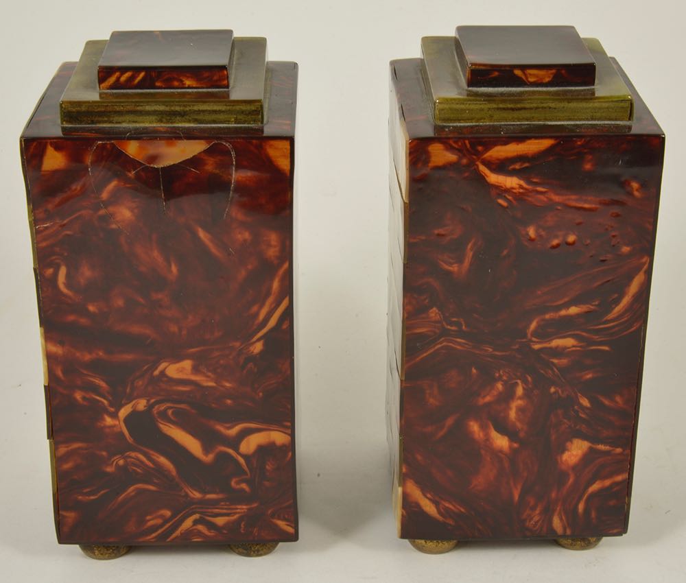 A pair of faux tortoiseshell veneered garniture square section columns - Image 2 of 2