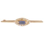 A Victorian sapphire and rose diamond marquis cluster bar broochhaving rectangular light blue