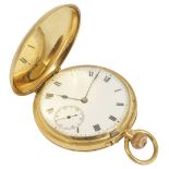 A 18ct gold full hunter pocket watch, Birmingham 1924the white enamel dial with roman numeral