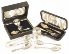 A small collection of silver comprising a Christening set of an egg cup and spoon (initialled), a