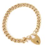 A 9ct gold curb link bracelet with heart padlock fasteningmarked 9 to each bracelet linkapprox.