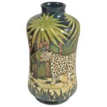 A contemporary Moorcroft Sian Leeper 'Leopard' vase, circa 2001waisted cylindrical vase tubelined