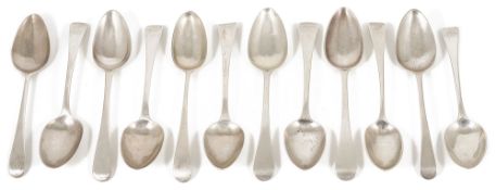 A selection of assorted George III & IV silver dessert spoons, London dating from 1791 to 1822,