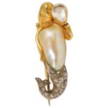 An unusual large baroque pearl and diamond set mermaid broochthe body formed from a large tapered