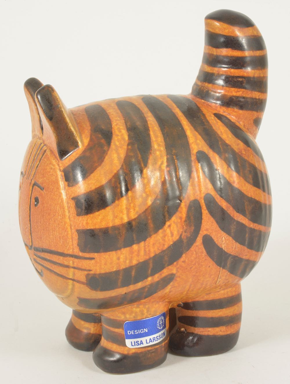 A Lisa Larson for Gustavberg pottery cat, 20th centurymodelled as a cat with a brown stripped body - Image 3 of 4