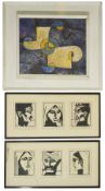 Bernard Rice (Austrian 1900-1998) Six woodblock portrait caricatures