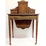 An Edwardian rosewood and satinwood inlaid writing/sewing desk