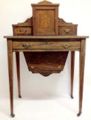 An Edwardian rosewood and satinwood inlaid writing/sewing desk