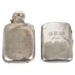 A silver hip flask and a silver cigarette case, Birmingham 1922the hip flask of typical form with