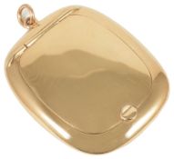 An elegant early 20th century 9ct gold rectangular pendant compactthe hinged lid opening to reveal