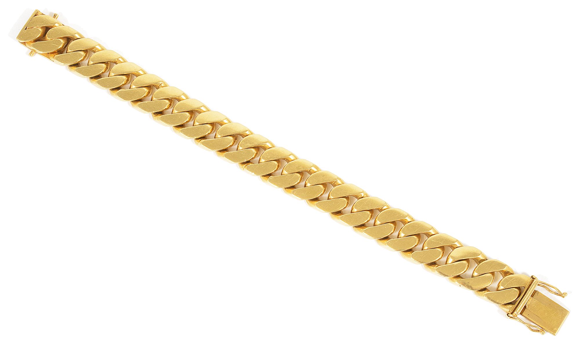 A heavy Continental 18K gold gentleman's flat curb link braceletthe invisible push clasp fastening