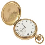 A 10ct gold plated full hunter pocket watch,with roman numerals on white enamel dial and spade