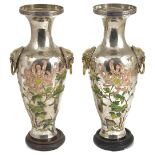 A pair of Chinese enamel export silver vases, circa 1910the baluster body decorated in coloured