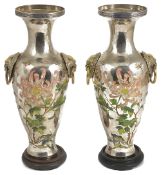 A pair of Chinese enamel export silver vases, circa 1910the baluster body decorated in coloured