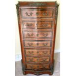 A French gilt bronze-mounted tulip wood and rosewood serpentine secretaire a abattant