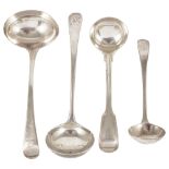 A selection of four Georgian and Victorian silver sauce ladles, an old English pattern by Ann